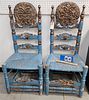 Pr 19Th C Continental Carved And Ptd Ladder Back Chairs