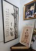 Framed Asian Calligraphy 47 1/2" X 25 1/2" Scroll Of A Red Buddha 29" X 21" And Print Of A Diety 30 1/2" X16 1/2"