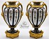 Pair Of 19th Century Baccarat Opaline Figural Bronze Mounted Vases