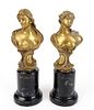 A Pair of 19th C. Bronze & Marble Busts, Signed