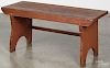 Stained pine bench, late 19th c., 17'' h., 36'' w., 13 1/2'' d.