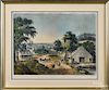 Currier and Ives color lithograph, titled View on Long Island N.Y., 15'' x 20''.