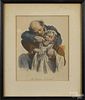 Color lithograph of a dentist pulling teeth, 19th c., 10'' x 8''.