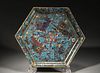A lion patterned hexagonal cloisonne plate,Qing Dynasty,China