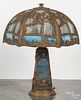 Slag glass and spelter table lamp, early 20th c., 24 1/2'' h.
