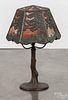 Handel bronze and slag glass boudoir lamp, early 20th c., with a tree trunk base