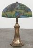 Reverse painted glass and bronze table lamp, early 20th c., 24'' h.