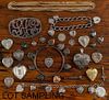 Group of heart-shaped lockets, pendants, bracelets, etc., to include sterling, vermeil