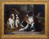  FRENCH SPANIEL PUPPIES IN A BARN OIL PAINTING