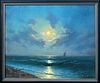 SHIP OFF THE COAST AT SUNSET OIL PAINTING