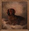 PORTRAIT OF A LONG HAIRED DACHSHUND OIL PAINTING