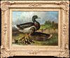 PORTRAIT OF A FAMILY OF DUCKS OIL PAINTING