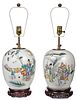 Two Chinese Famille Rose Porcelain Ginger Jars Converted to Lamps