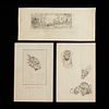 3 Edward Brewer Graphite Sketches Big Cats & Wagon