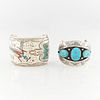 2 Silver & Turquoise Cuff Bracelets