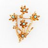 18k Yellow Gold Naturalistic Floral Sprig Brooch