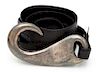 A Sterling Silver and Leather "Fish Hook" Belt, Elsa Peretti for Tiffany & Co., Circa 1977, 60.10 dwts. (including leather)