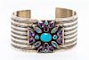 A Sterling Silver, Turquoise, Amethyst, Moonstone, Garnet, and Blue Topaz Cuff Bracelet, Nicky Butler, 70.20 dwts.