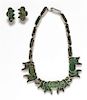 A 980 Silver and Green Hardstone Chip Inlay Necklace, Taxco, Pre-1948, 55.00 dwts.