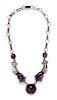 A Sterling Silver and Amethyst Hand and Tulip Motif Necklace, Mexico, 36.20 dwts.