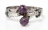 A Silver, Amethyst and Turquoise Hand Motif Bypass Bracelet, Mexico, Pre-1948, 39.80 dwts.