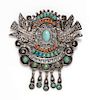 A Sterling Silver, Turquoise and Coral Dove Motif Pendant/Brooch, Matilde Poulat "Matl", Circa 1934-48, 26.60 dwts.
