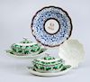 PAIR OF SPODE CREAMWARE SAUCE TUREENS, COVERS AND STANDS, A WORCESTER SOUP PLATE, AND A CREAMWARE SHELL-FORM DISH