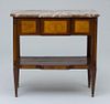 DUTCH NEOCLASSICAL GILT-METAL-MOUNTED MAHOGANY, FRUITWOOD AND PENWORK CONSOLE
