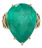 ESTATE 14KT YELLOW GOLD & 25.10CT PEAR SHAPED EMERALD RING