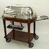 Large French Silver Plate and Carved Wood Meat Carving Trolley