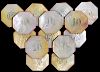 Set of 14 Octagonal Mother of Pearl Gambling Chips.