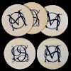 Set of Five Scrimshawed Ivory Poker Chips Initialed “D.S.” and “M.S.”