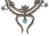 NATIVE AMERICAN SILVER & TURQUOISE SQUASH BLOSSOM NECKLACE