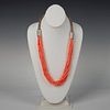 Native American Sterling Silver and Coral Beaded Necklace