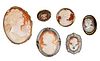 Six Carved Cameo Brooches