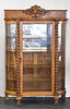 OAK CHINA CABINET WITH CARVED GREENMAN