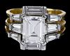 Emerald Cut and Baguette Diamond Ring - GIA