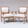 Pair of Empire Style Faux Painted and Parcel-Gilt Armchairs