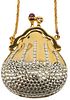 VINTAGE JUDITH LEIBER GOLD-TONE METAL & CRYSTAL MINI PURSE CHAIN NECKLACE
