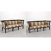 Pair Neo-classical style black lacquered sofas