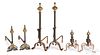 Two pairs of wrought iron Continental andirons