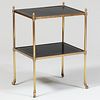 Brass and Gilt-Tooled Leather Two Tier Side Table