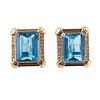14k Gold Blue Topaz Diamond Earrings