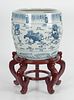 Chinese Blue and White Porcelain Jardiniere on Stand