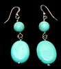 .925 Sterling Silver Round and Oval Turquoise Drop Earrings