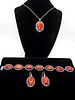 Signed Vintage Southwest Navajo .925 Sterling Silver Set with Natural Red Abalone 