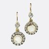 18k & Silver Antique Moonstone Diamond Drop Earrings