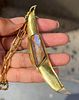 Vintage Japanese Yellow Gold Artistic Abstract Boulder Opal Pendant Brooch.