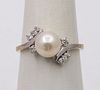 Vintage White Gold Pearl & Diamond Ring.