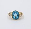 Vintage Yellow Gold London Blue Topaz and Diamond Statement Ring